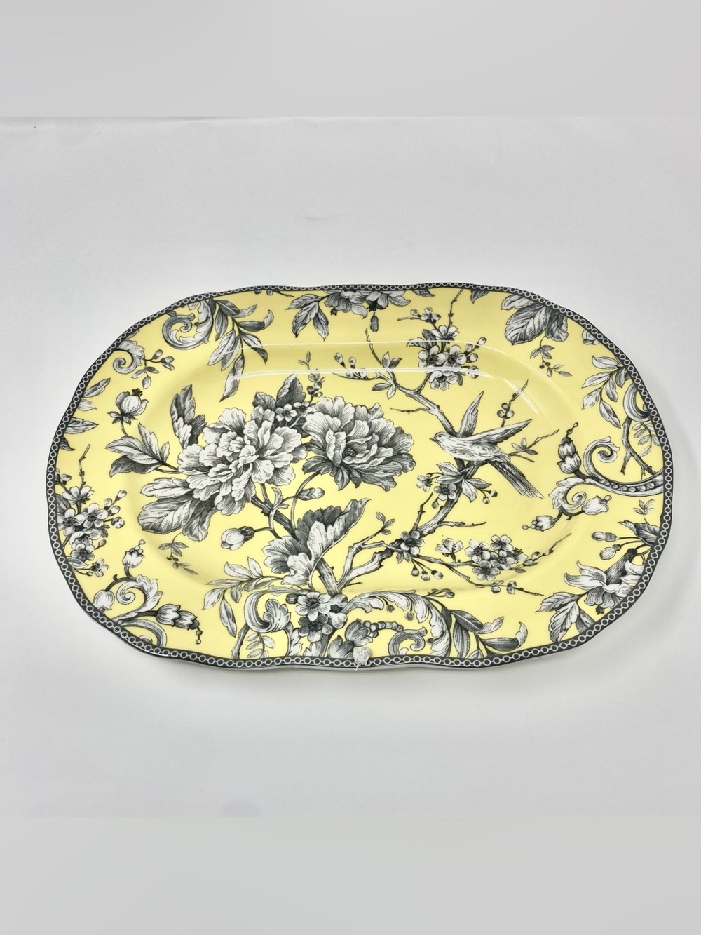 222 Fifth Yellow Adelaide Oval Fine China Porcelain Server/Platter Floral Bird